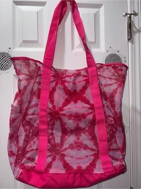 Pink Tie-Dye Mesh Beach Bag